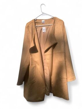 Womens Open Front Faux Suede Coatigan - Tan